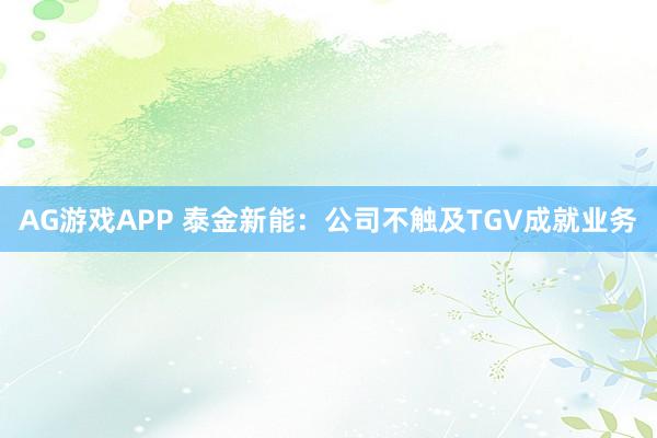 AG游戏APP 泰金新能：公司不触及TGV成就业务