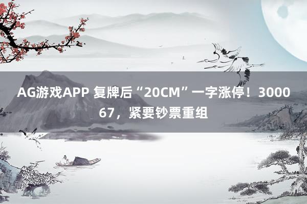 AG游戏APP 复牌后“20CM”一字涨停！300067，紧要钞票重组