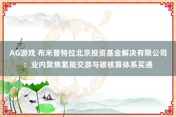 AG游戏 布米普特拉北京投资基金解决有限公司：业内聚焦氢能交游与碳核算体系买通