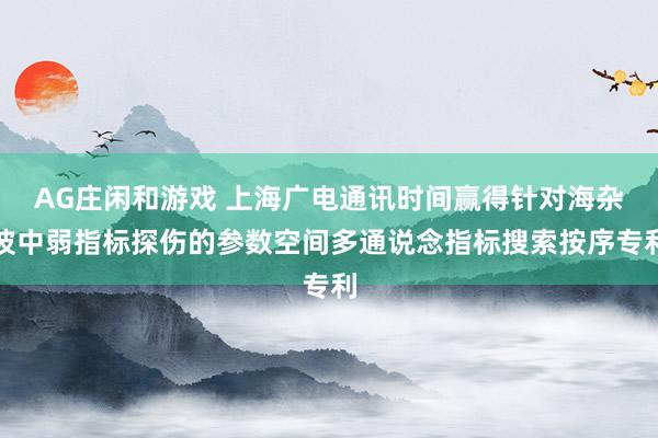 AG庄闲和游戏 上海广电通讯时间赢得针对海杂波中弱指标探伤的参数空间多通说念指标搜索按序专利