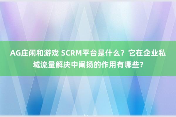 AG庄闲和游戏 SCRM平台是什么？它在企业私域流量解决中阐扬的作用有哪些？